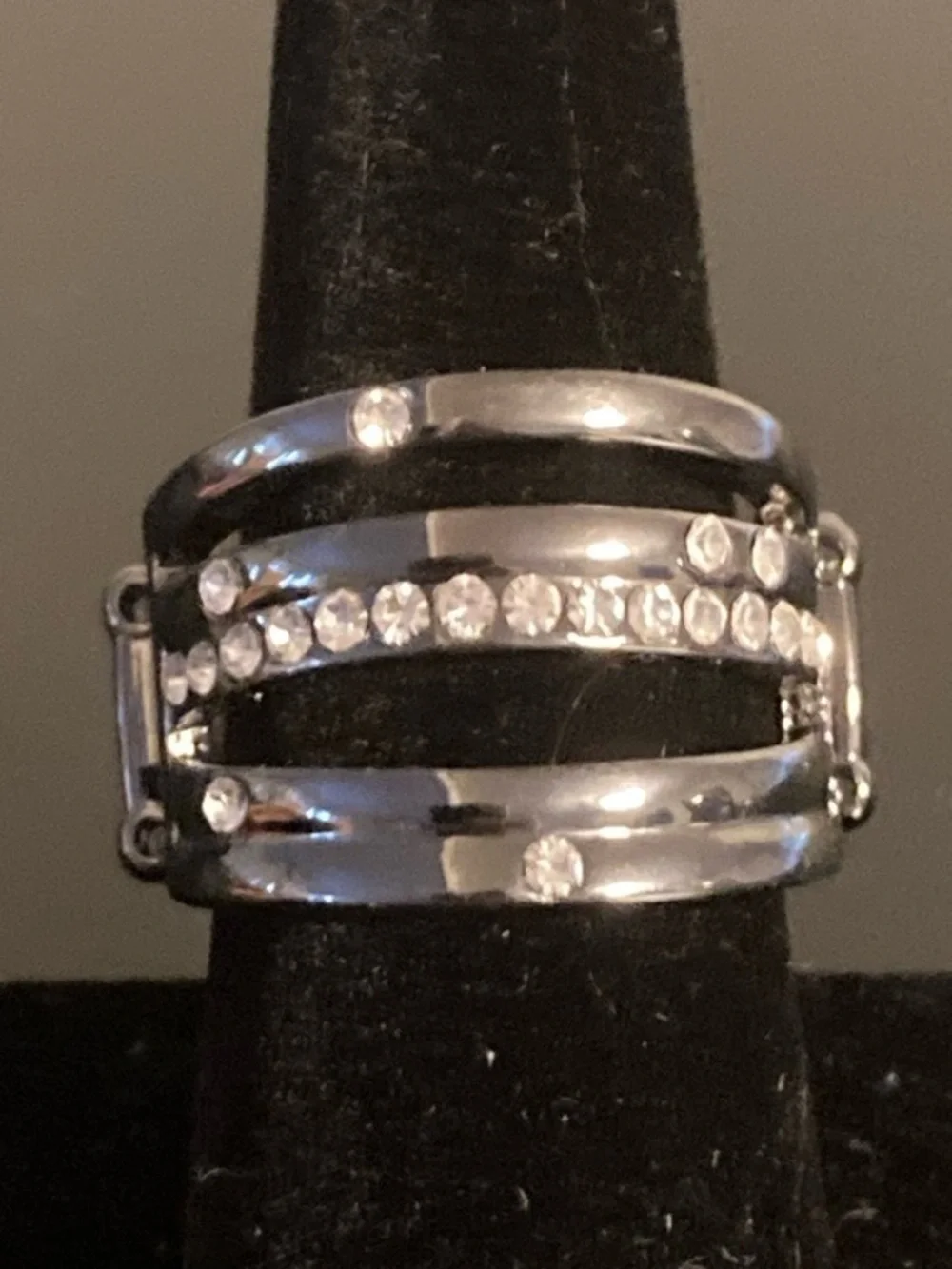 paparazzi Silver-Tone Multi-Band Ring with Clear Stones